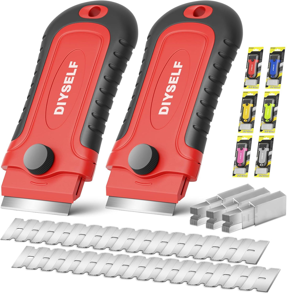 DIYSELF 2 Pack Razor Blade Scraper with 30 Pcs Blades - Scraper Tool - Scraper for Cleaning Stove, Oven, Glass, Kitchen - Paint Scraper - Razor Scraper - Glass Scraper - Glass Stove Top Scraper
