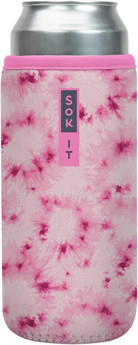 Sok It CanSok Sleeve for Beer & Soda Insulated Neoprene Cover (Pink Splash Tie Dye, 25oz Can Sleeve)