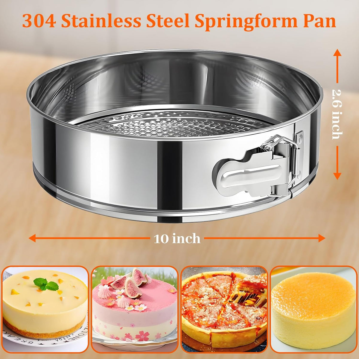 10 Inch Springform Pan 304 Stainless Steel Nonstick Leakproof Springform Cake Pan with Removable Bottom, Round Spring Form Cheesecake Pans For Baking