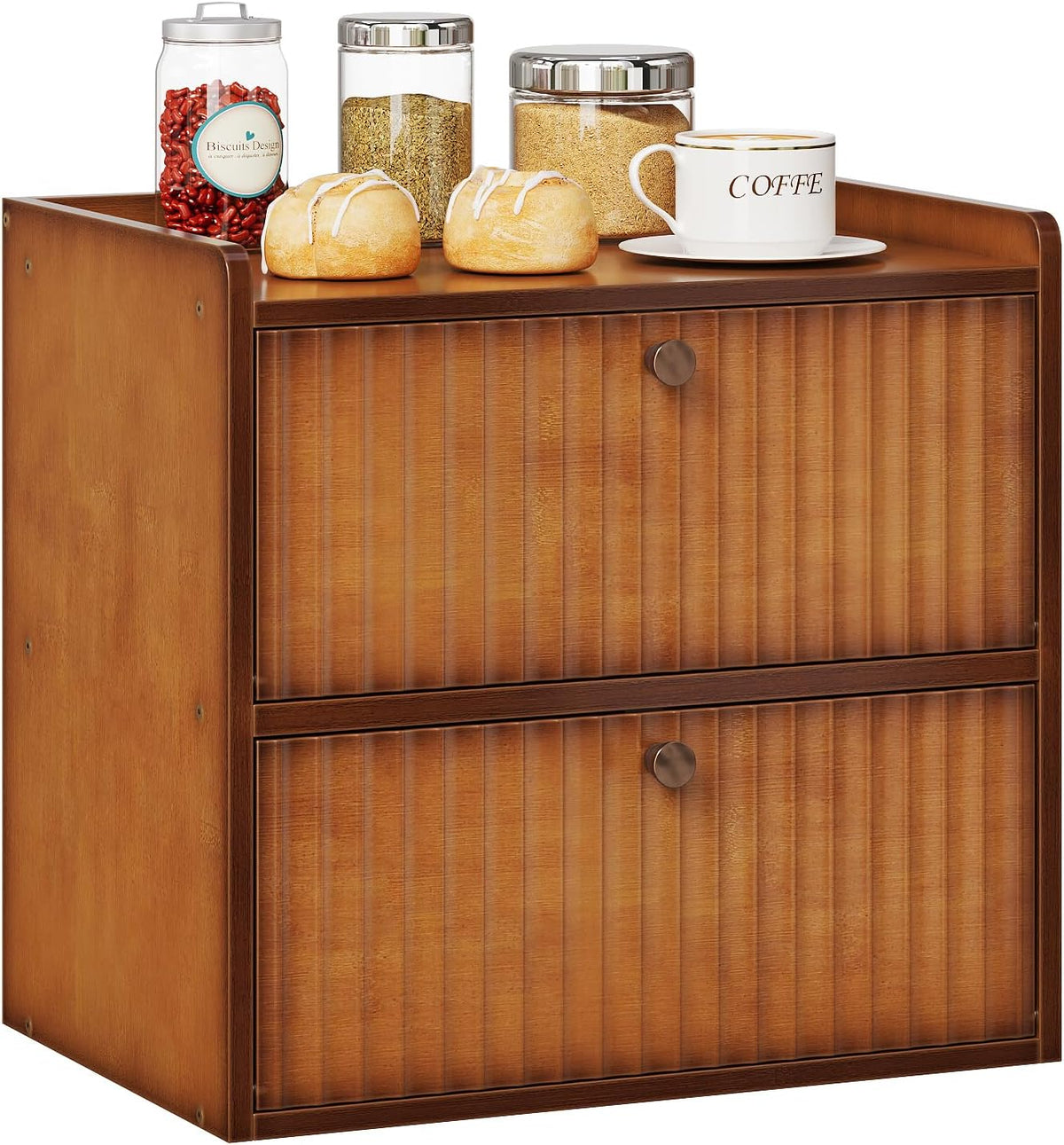 Rustic Bread Box for Kitchen Countertop Bamboo Bread Storage Container Bin Double Layer BreadBox Farmhouse Large Capacity Food Organizer (Brown)