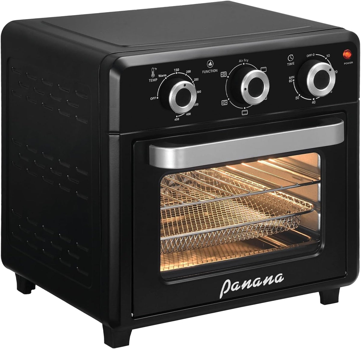 Panana Air Fryer + Convection Toaster Oven, 6-in-1 Air Fryer Toaster Oven Combo 1400W, 21QT Airfryer Convection Oven Countertop, Bake, Roast, Reheat, Broil, Dehydrate, (Black)