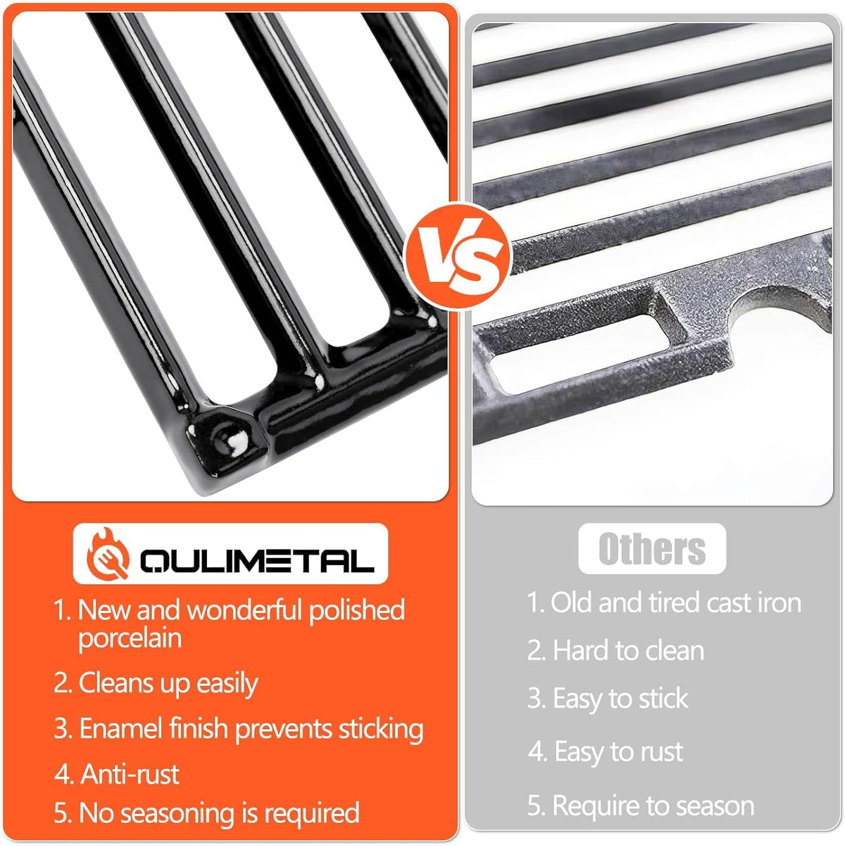 QuliMetal 7635 7637 Grill Replacements for Weber Spirit E-210, Spirit 200, GS4 Spirit II 200, Spirit II E-210 Series Grills with Front-Mounted Control, 15.3" Flavorizer Bars & 17.5" Grates