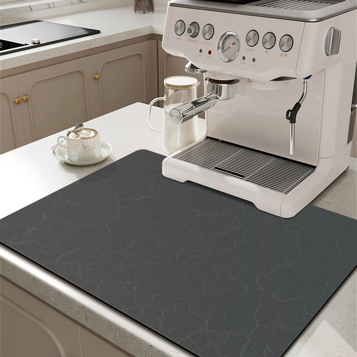 Golener Coffee Bar Accessories - Under Coffee Maker Mat, Cafe Tray Pad, Rubber Mats, Absorbent Pad, Under Appliance Mats, Dish Drying Mat for Kitchen Counter, Dish Drying Pad, 23"x15", Dark Gray