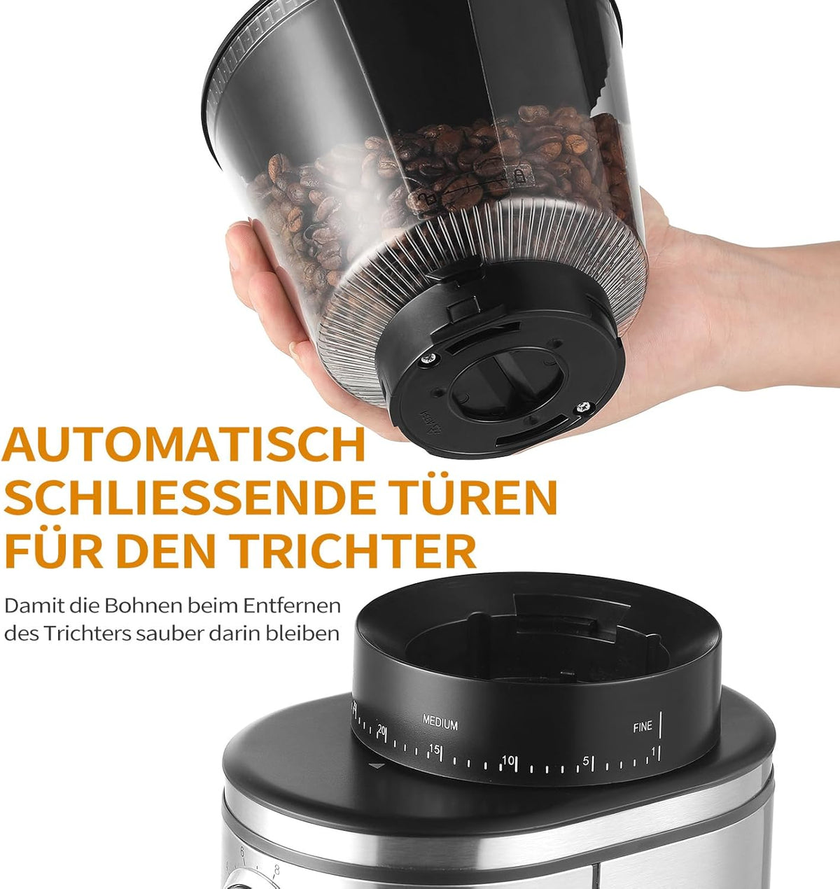 Burr Coffee Grinder, Electric Conical Coffee Bean Grinder With 30 Adjustable Grind Settings For 2-12 Cups, Sliver & Black