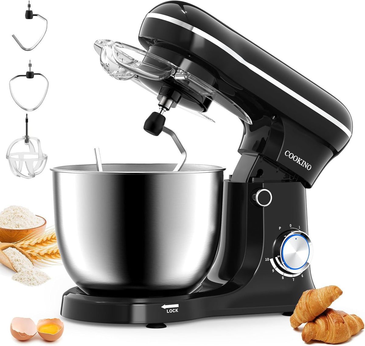 Electric Stand Mixer,10 Speeds Tilt-Head Food Mixer, 3-IN-1 Kitchen Mixer for Daily Cooks with 6.5 QT Bowl,Dough Hook, Beater, Whisk (Onyx Black)
