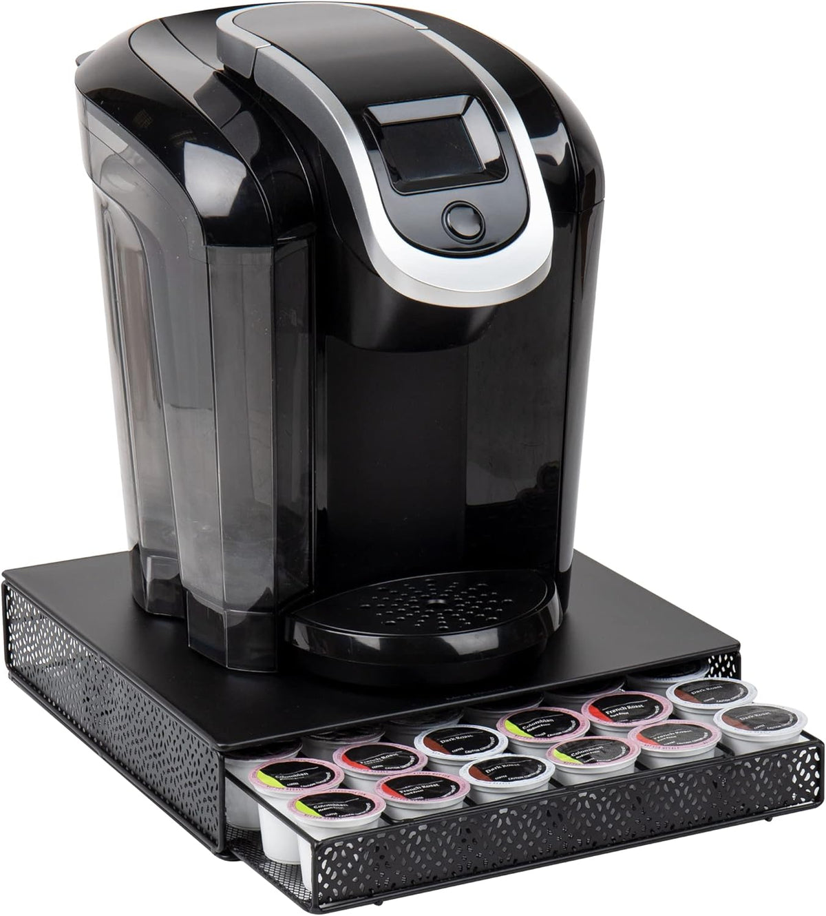 Mind Reader Single Serve Coffee Pod Drawer, 36 Pod Capacity, Countertop Organizer, Metal, 12.75" L x 13" W x 3" H, Black