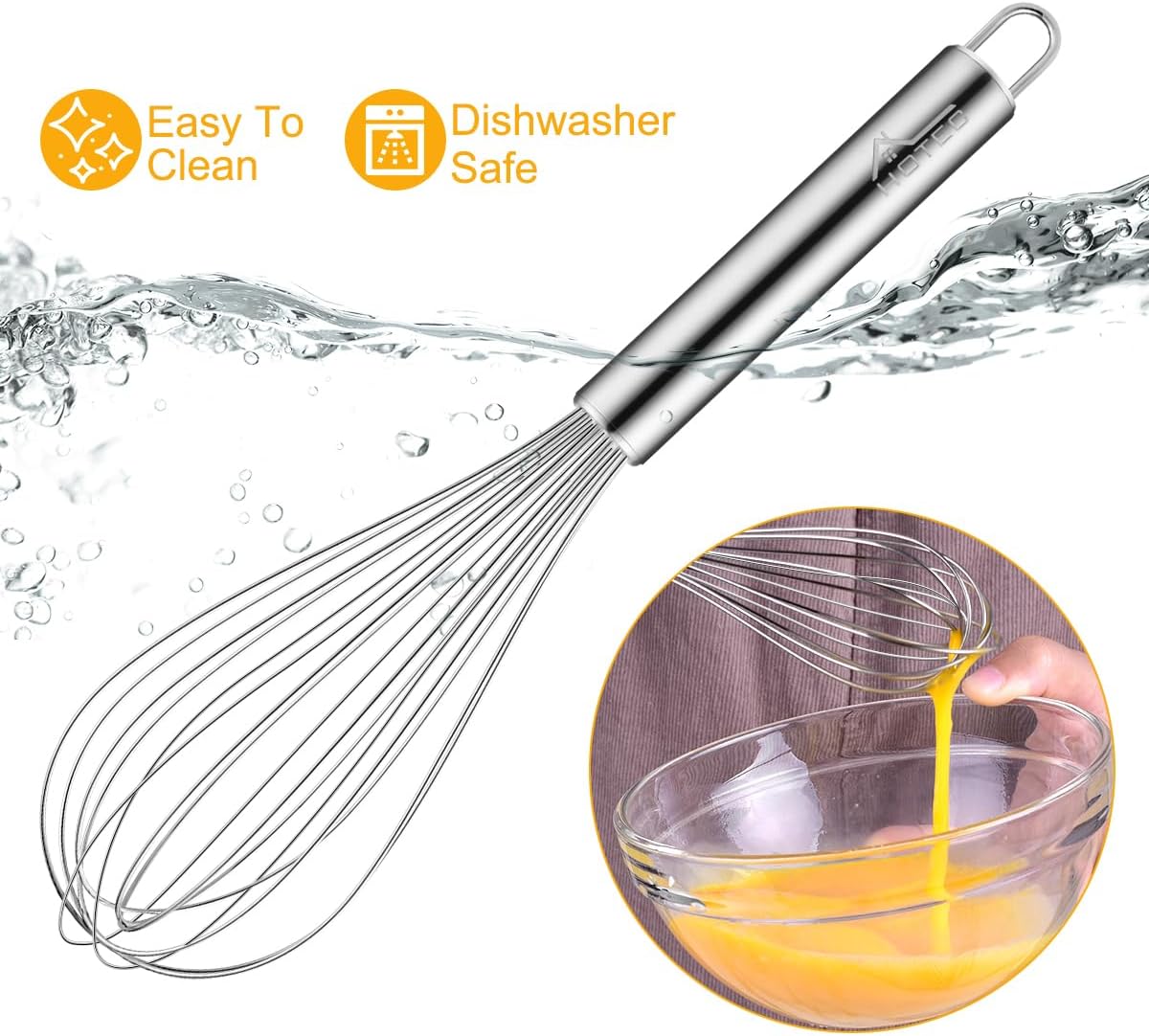 HOTEC 4 Pieces Stainless Steel Whisks Set Wire Whisk Balloon Whisk Egg Beater Kitchen Utensils for Stirring, Beating, Blending