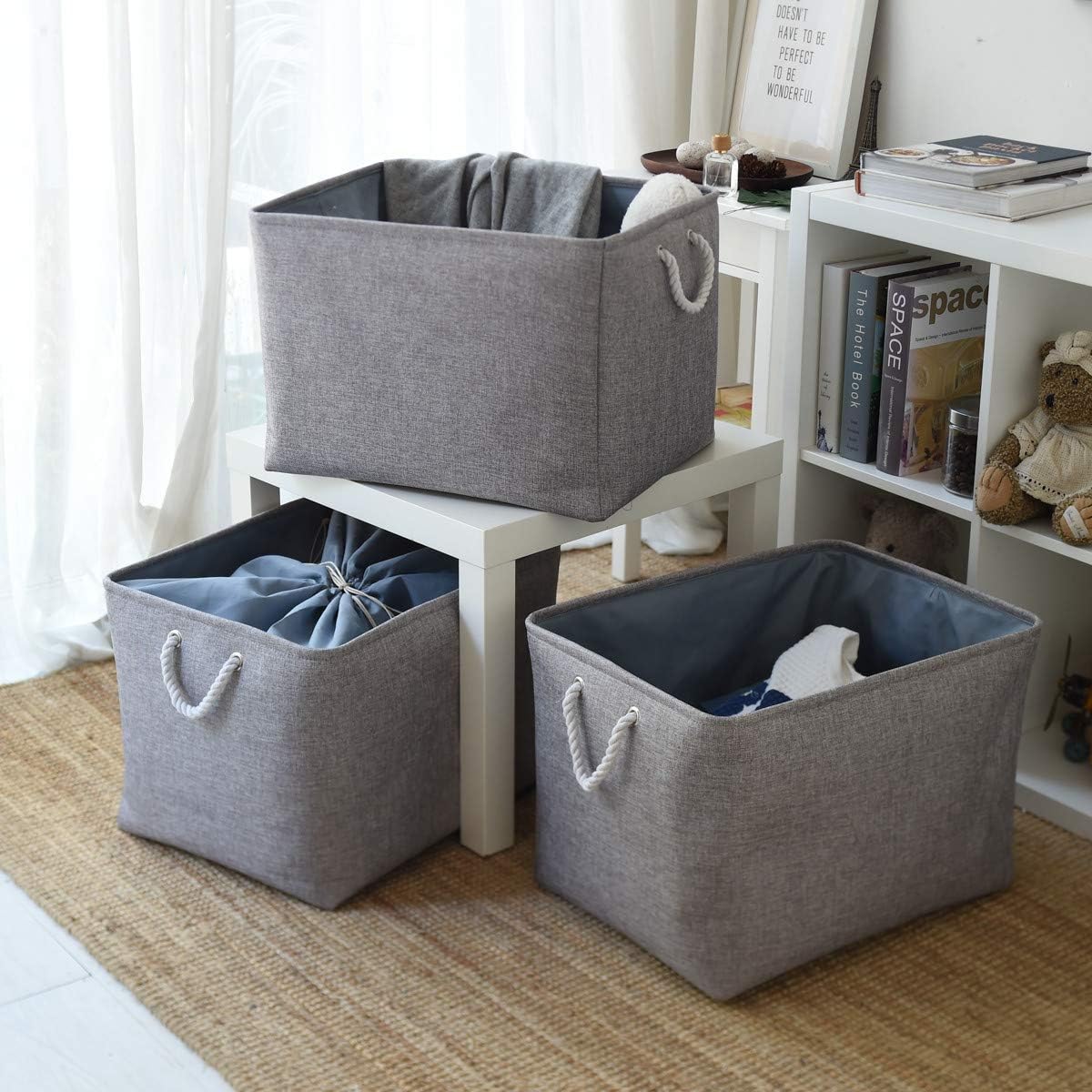 TheWarmHome Fabric Storage Bins Baskets for Organizing, Large Sturdy Storage Basket W/Handles, Decorative Foldable Storage Baskets for Shelves Closet Nursery Toy (X Large - 3 Pack 17.7L×13.8W×9.8H)