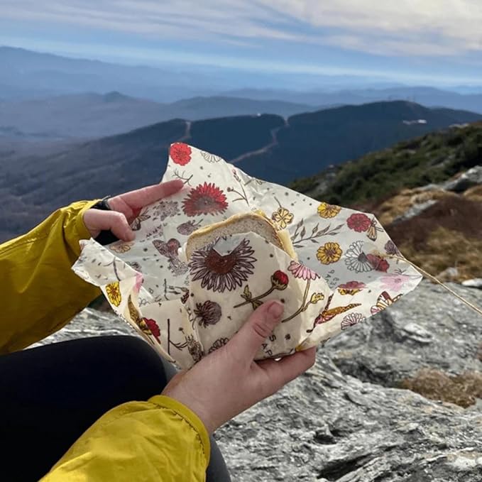 Bee's Wrap Vegan Beeswax Wraps for Food - Vegan Meadow Magic Sandwich Wrap - Made in USA Reusable Bread Bags - Organic & Eco-Friendly Alternative to Aluminum Foil, Sandwich Bags & Plastic Wrap