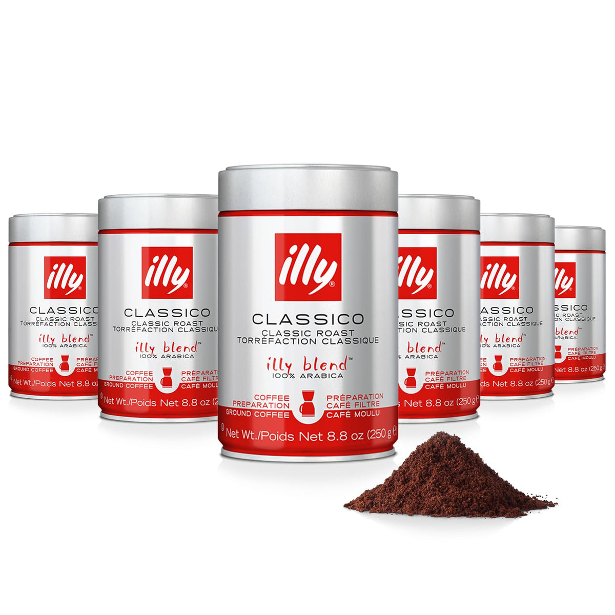 Illy Caffe Coffee - Ground Coffee - Medium Roast for Drip Coffeemakers - 8.8 oz - Case of 6