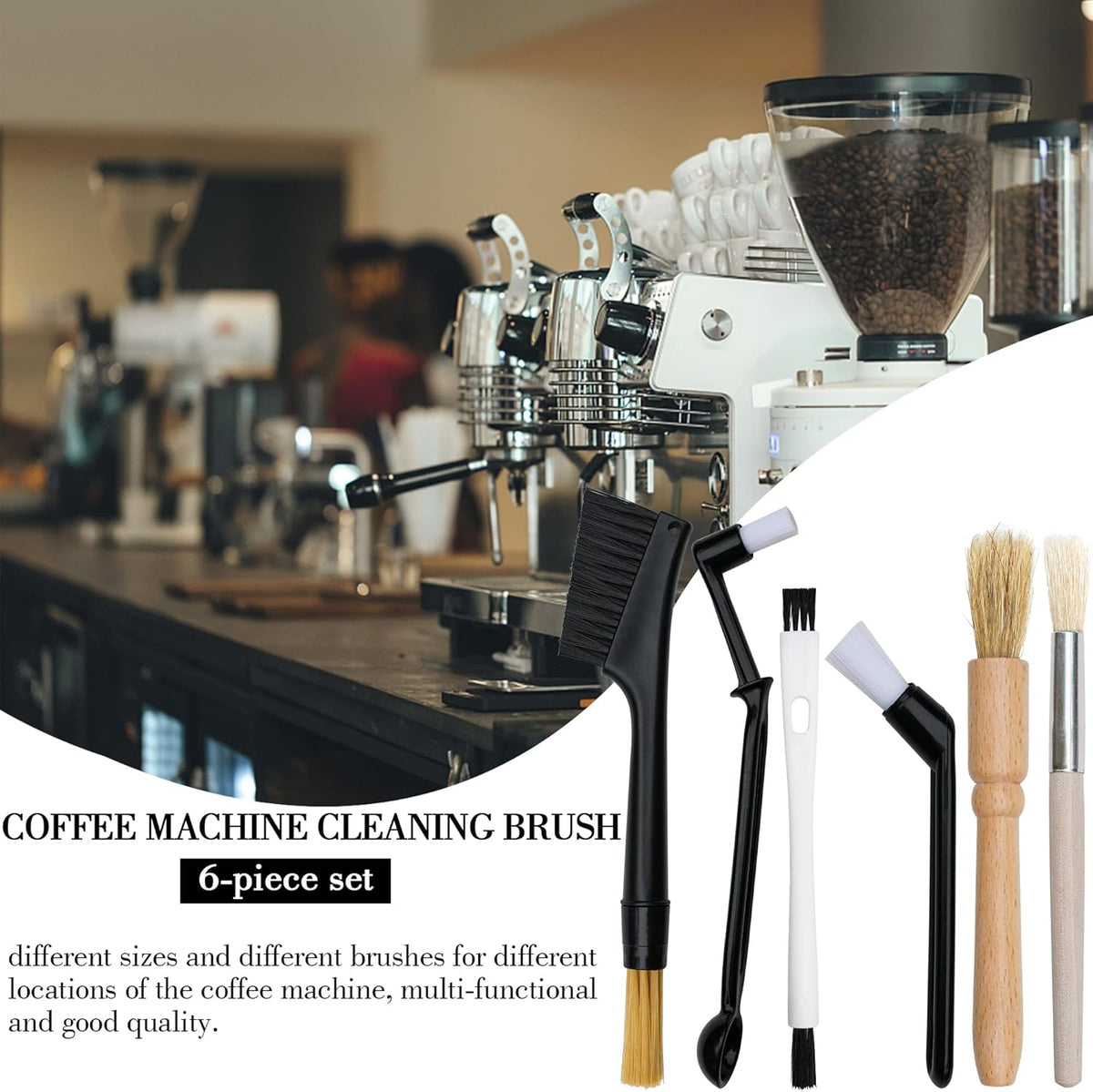6-piece coffee grinding brush set, coffee grinding natural bristle brush and nylon espresso brush, coffee machine dust removal cleaning brush