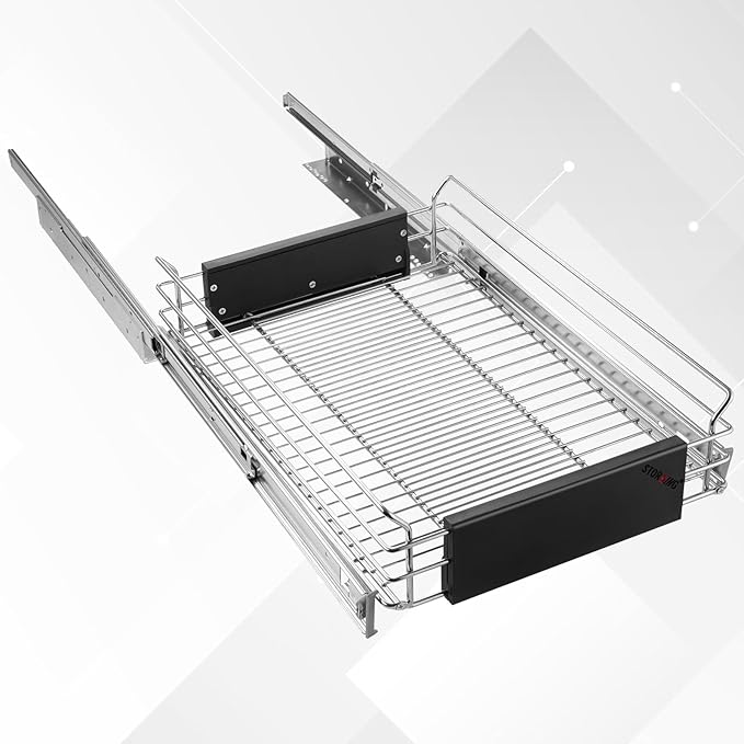 Expandable Pull Out Cabinet Organizer, Slide Out Drawers for Kitchen Cabinets, Heavy Duty Storage Drawers, Chrome Plated Cabinet Wire Shelf, Adjustable Width 12.5~20.2" W x 17.3" D