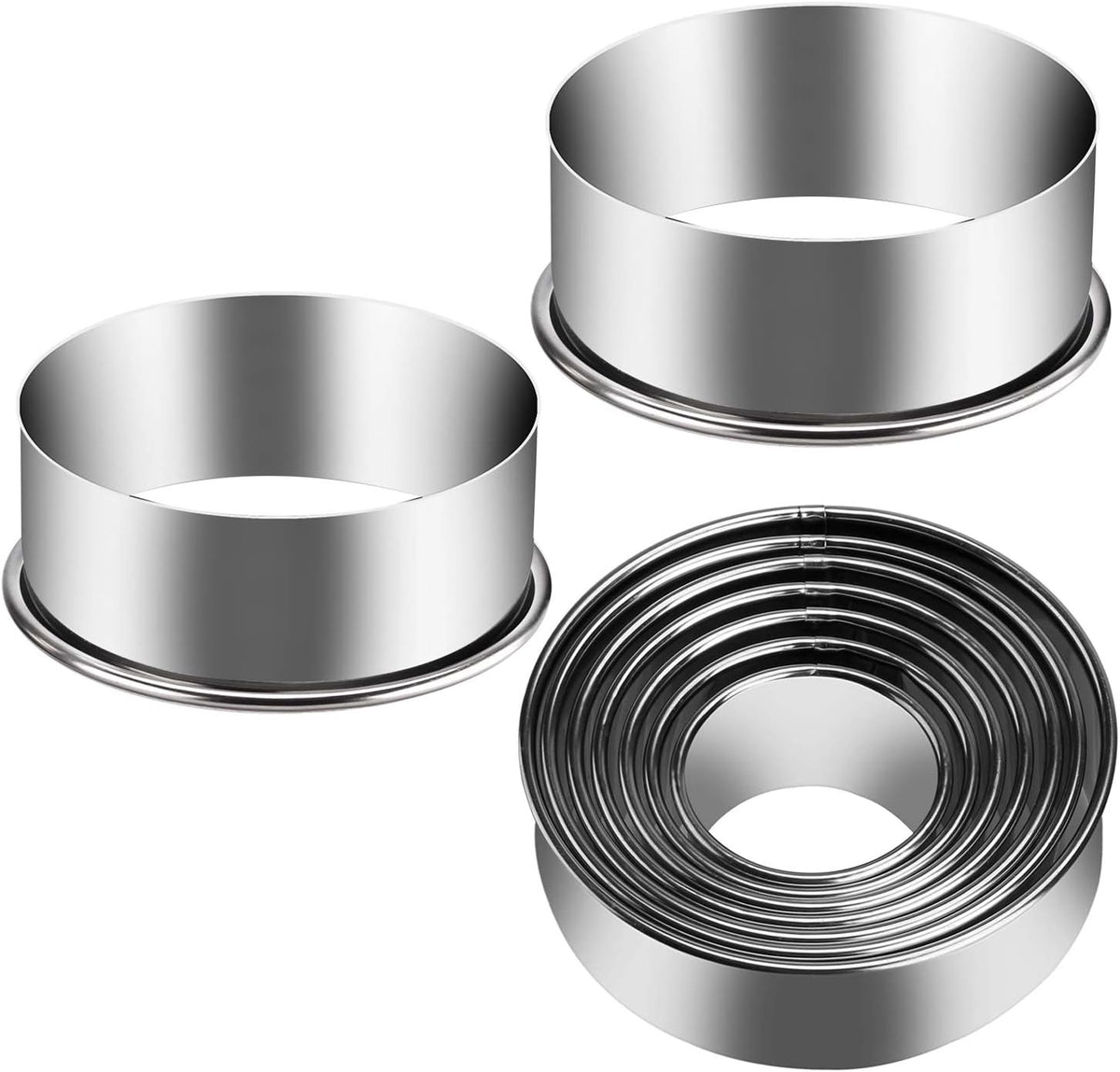 9 Pieces Stainless Steel Cookie Cutter Set Biscuit Plain Edge Round Cutters Metal Ring Baking Molds
