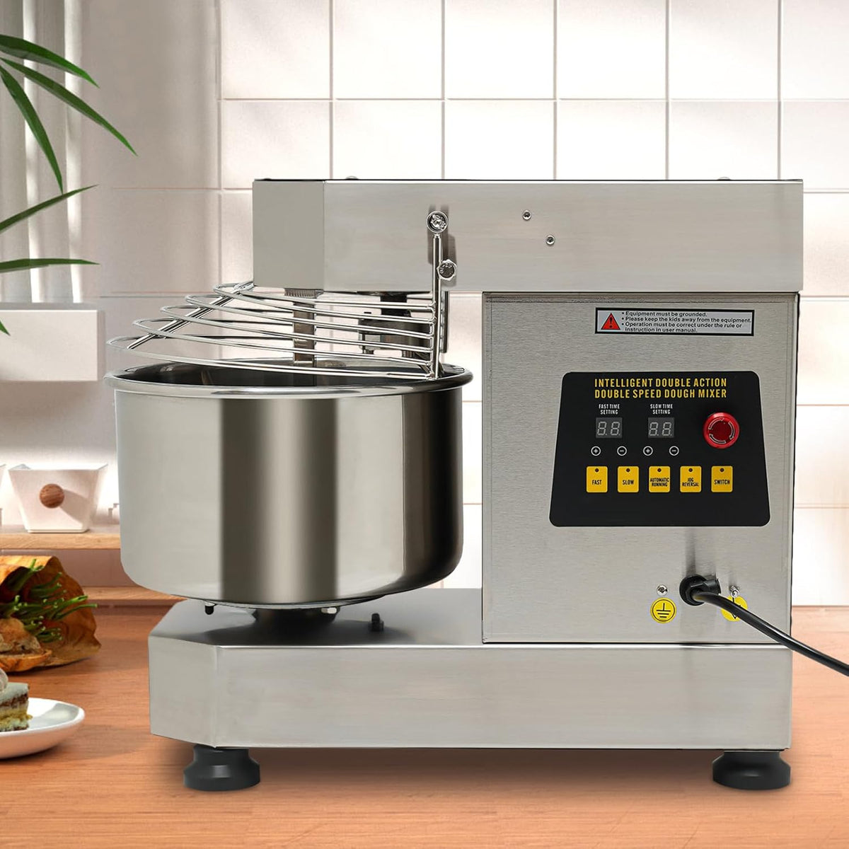 Commercial Food Mixer 750w,Stainless Steel Dual Rotating Dough Kneading Machine,10.5QT Heavy-duty Dough Mixer with Food-Grade Bowl Security Shield Timer for Bakery Restaurant Home