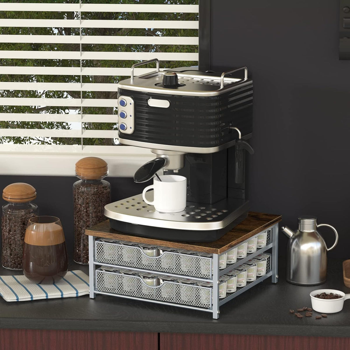 Coffee Pod Holder For Counter, Coffee Pod Drawer for Keurig Pod Storage Drawer Holder, 72 Capacity Pods Storage Organizer for Coffee Pod Storage with Sliding Baskets for Coffee Station, Silver