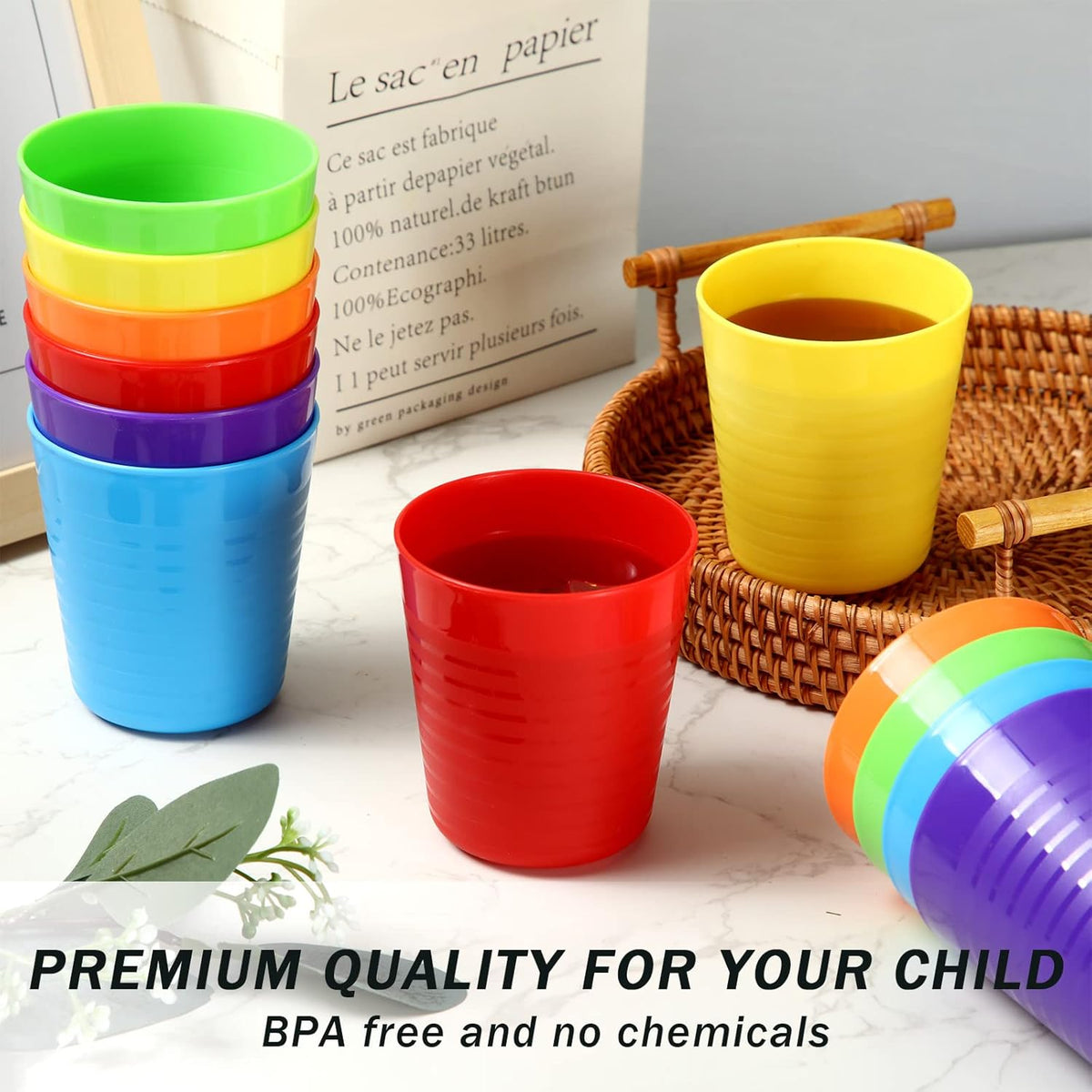 Eccliy 36pcs Kids Cups 8 oz Unbreakable Plastic Stackable Juice Reusable Tumblers Bulk Plastic Drinking Cups for Toddlers Baby Kids, Dishwasher Safe, 6 Colors(Bright Colors)