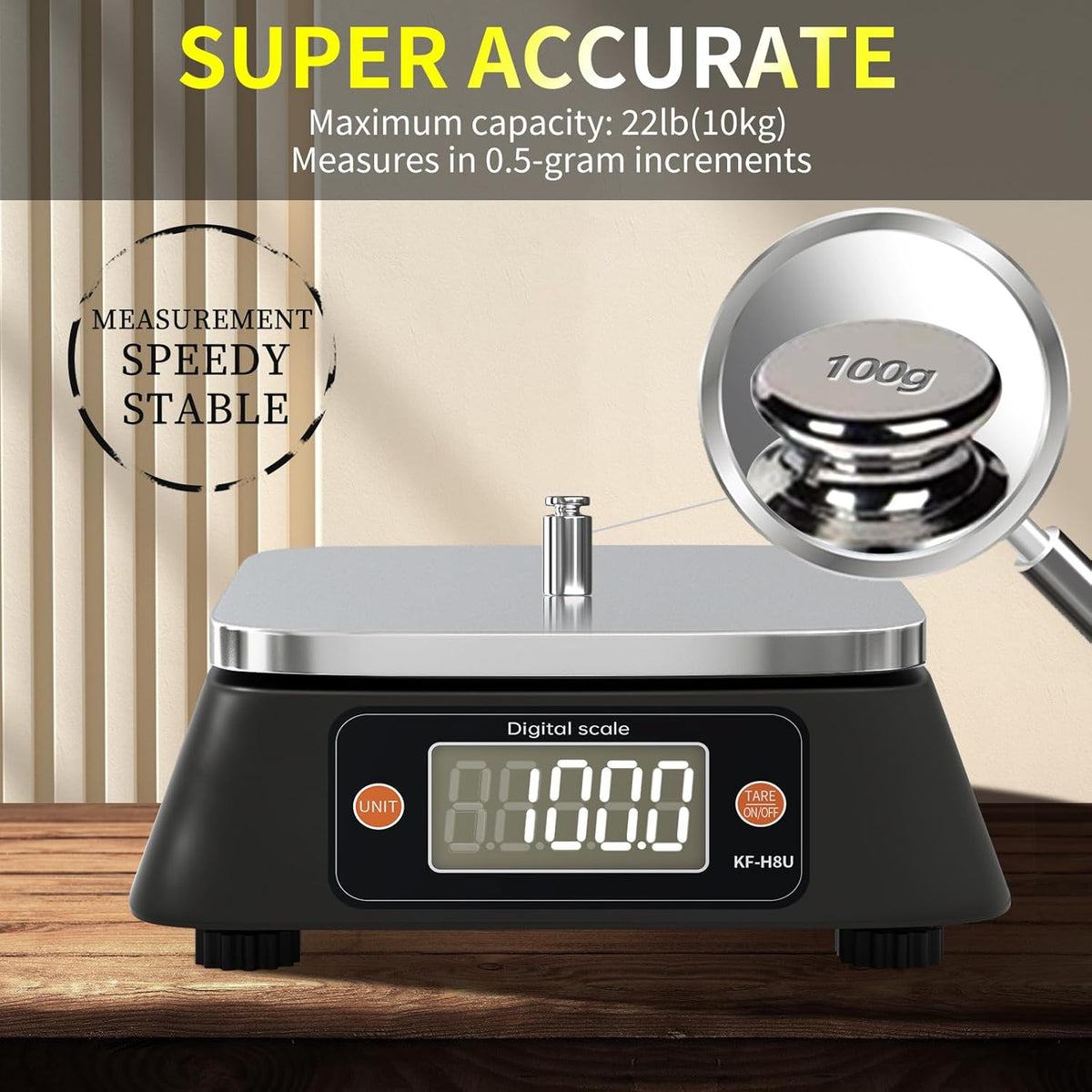 Kitchen Scales Digital Weight Grams and Ounces, YONCON KF-H8U Food Scale for Bakers, Candle and Soap Making, Baking Scale with Stainless Steel Large Platform, 22lb, 3*AA Batteries and AC Power Adapter