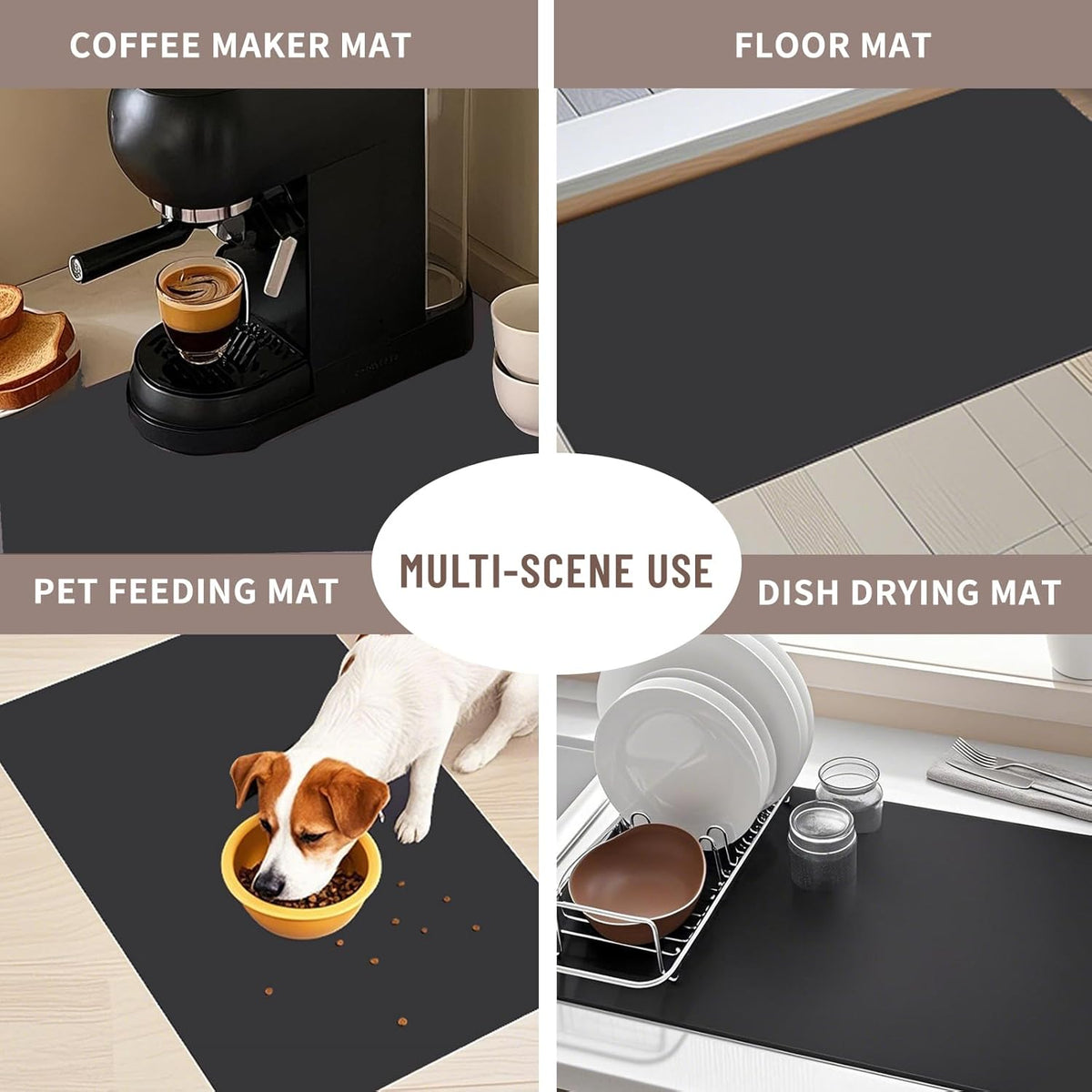 Coffee Bar Mat for Countertop: Super Absorbent, Non-Slip Insulated Cuttable Mat, Washable - 12"x19" Small, Dark Grey