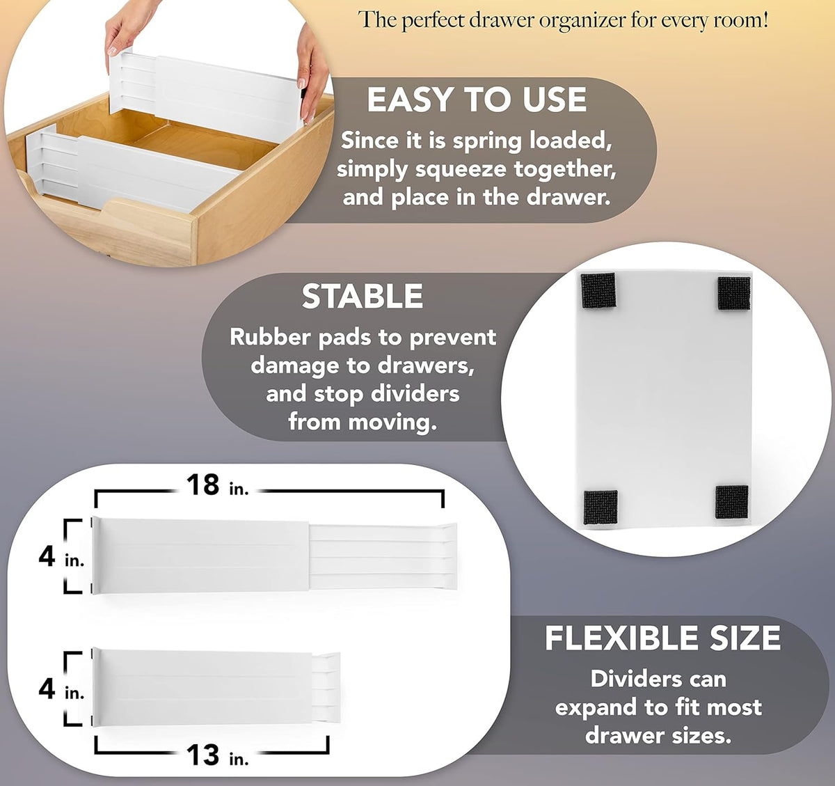 Dial Industries Adjustable Dresser Drawer Clothes Organizer Dividers, Set of 2, 4.5" Deep