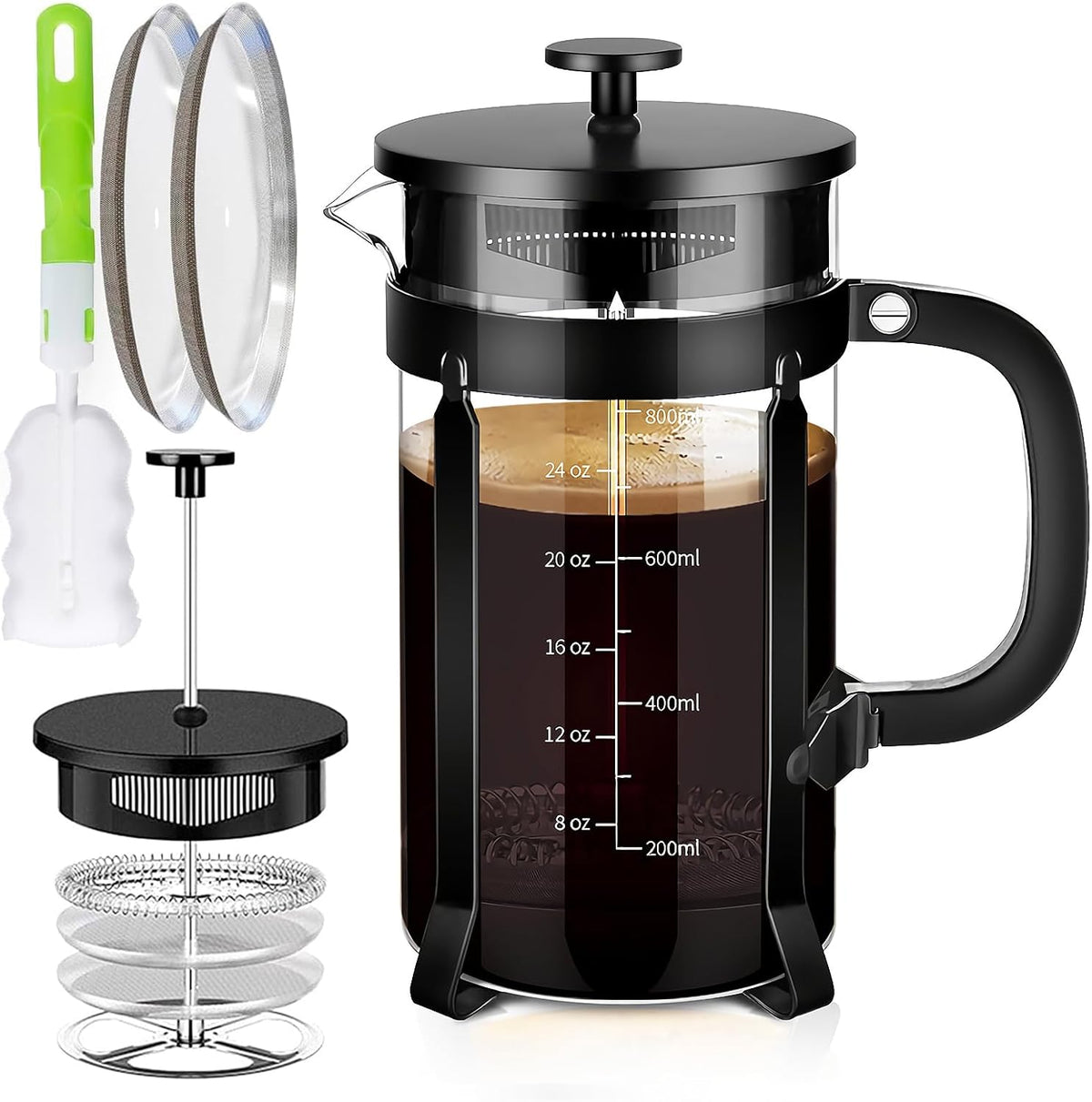 French Press Coffee Maker 304 Stainless Steel Coffee Press,with 4 Filters System, Heat Resistant Thickness Borosilicate French Press Glass, BPA-Free Brewed Tea Pot Coffee Plunger(Copper 12oz)