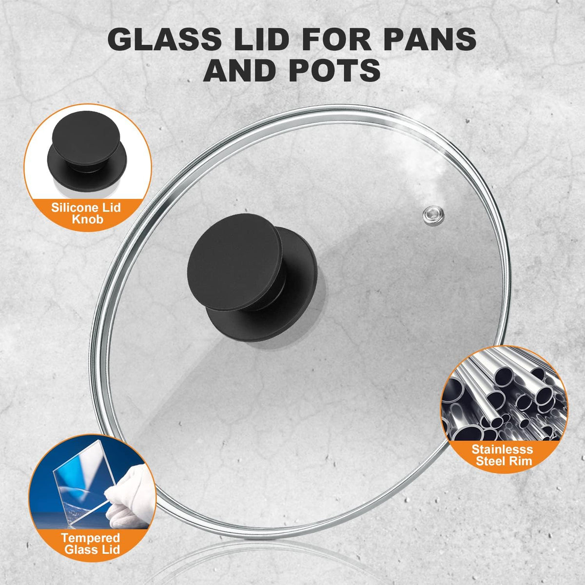 Wadaza Pan Lid 9.5 Inch - Tempered Glass Pot Lid - Oven Safe Replacement Glass Lid for Frying Pan Wok Pot Skillet