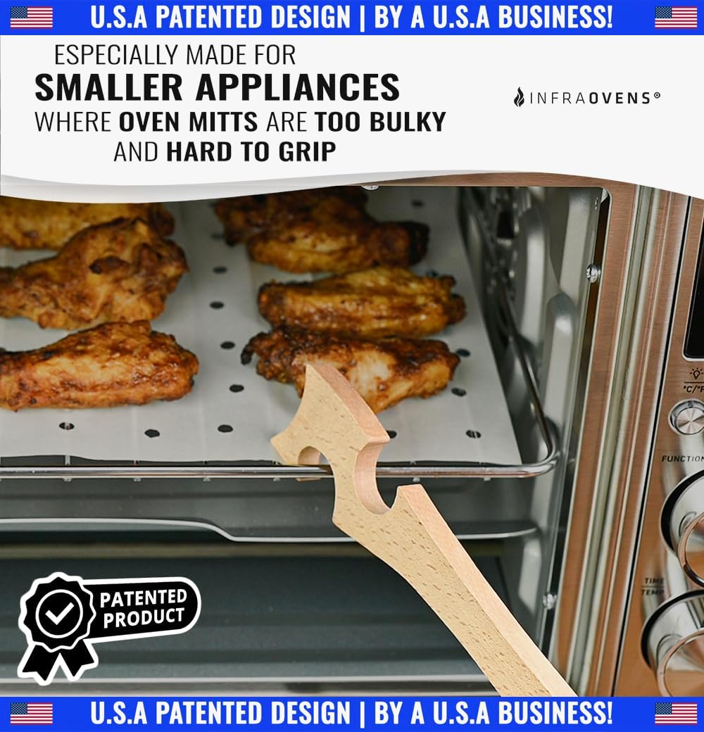 Wooden Oven Rack Puller Stick, Push Pull Tool with Longer Handle Ideal for Kitchen Oven, Convection and Toaster Ovens, Air Fryer and Small Kitchen Appliances by INFRAOVENS