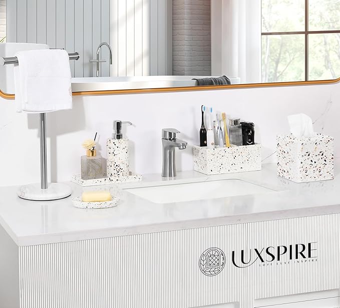 Luxspire Toothbrush Holder for Bathroom, 5 Slots Bathroom Counter Organizer Toothbrush and Toothpaste Holder, Bathroom Accessories for Restroom Bathroom, Terrazzo