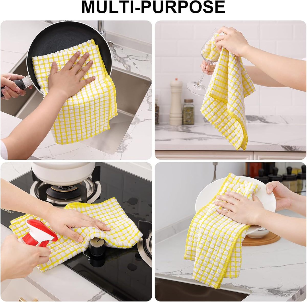 Kitinjoy Cotton 6 Pack Terry Kitchen Towels, 16 x 25 Inches Super Soft and Absorbent Dish Towels, Quick Drying Hand Towels for Kitchen Drying, Yellow