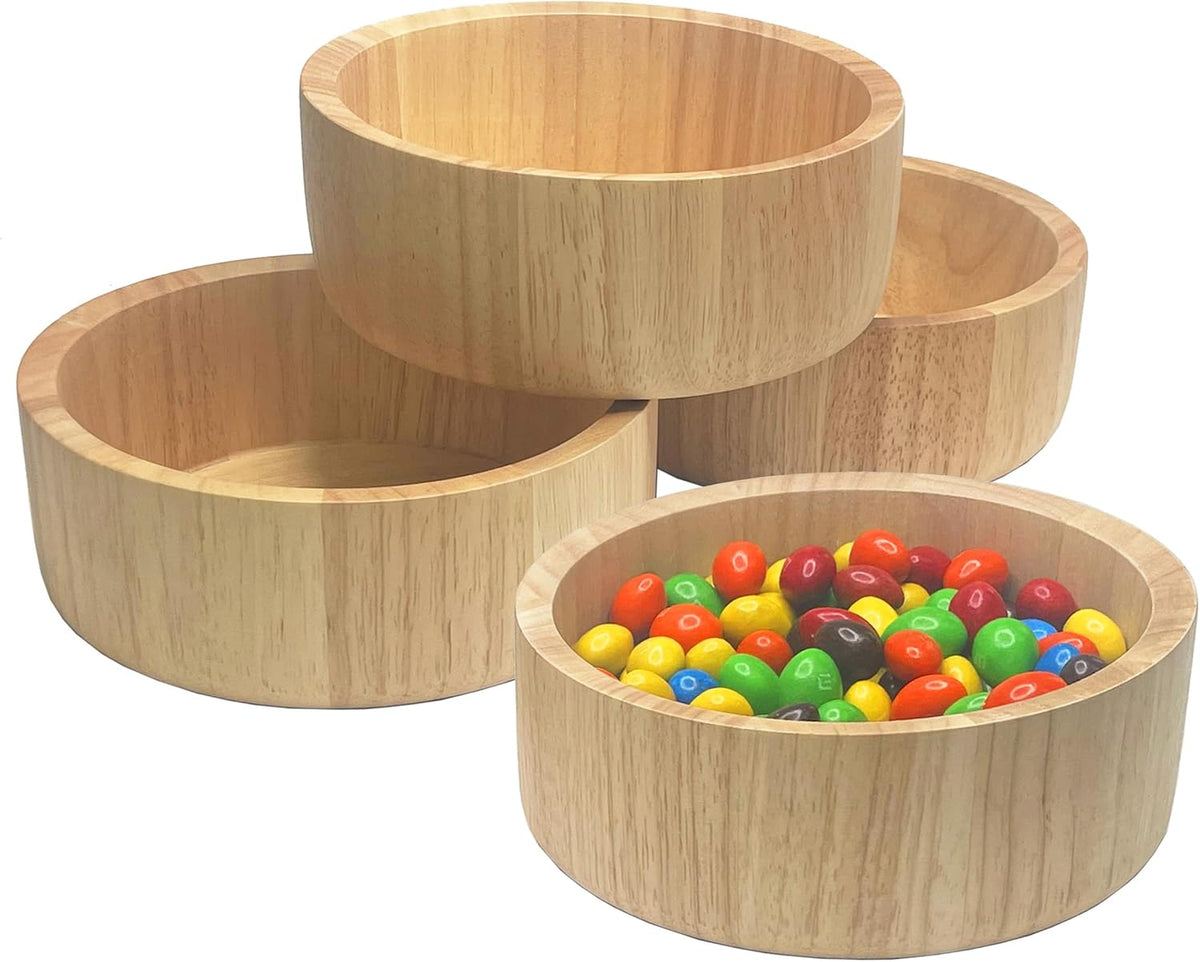 Woodard & Charles Set of 4 Wood Individual Salad Bowls, Snack Serving Bowls, 6 1/2" x 2 1/2"