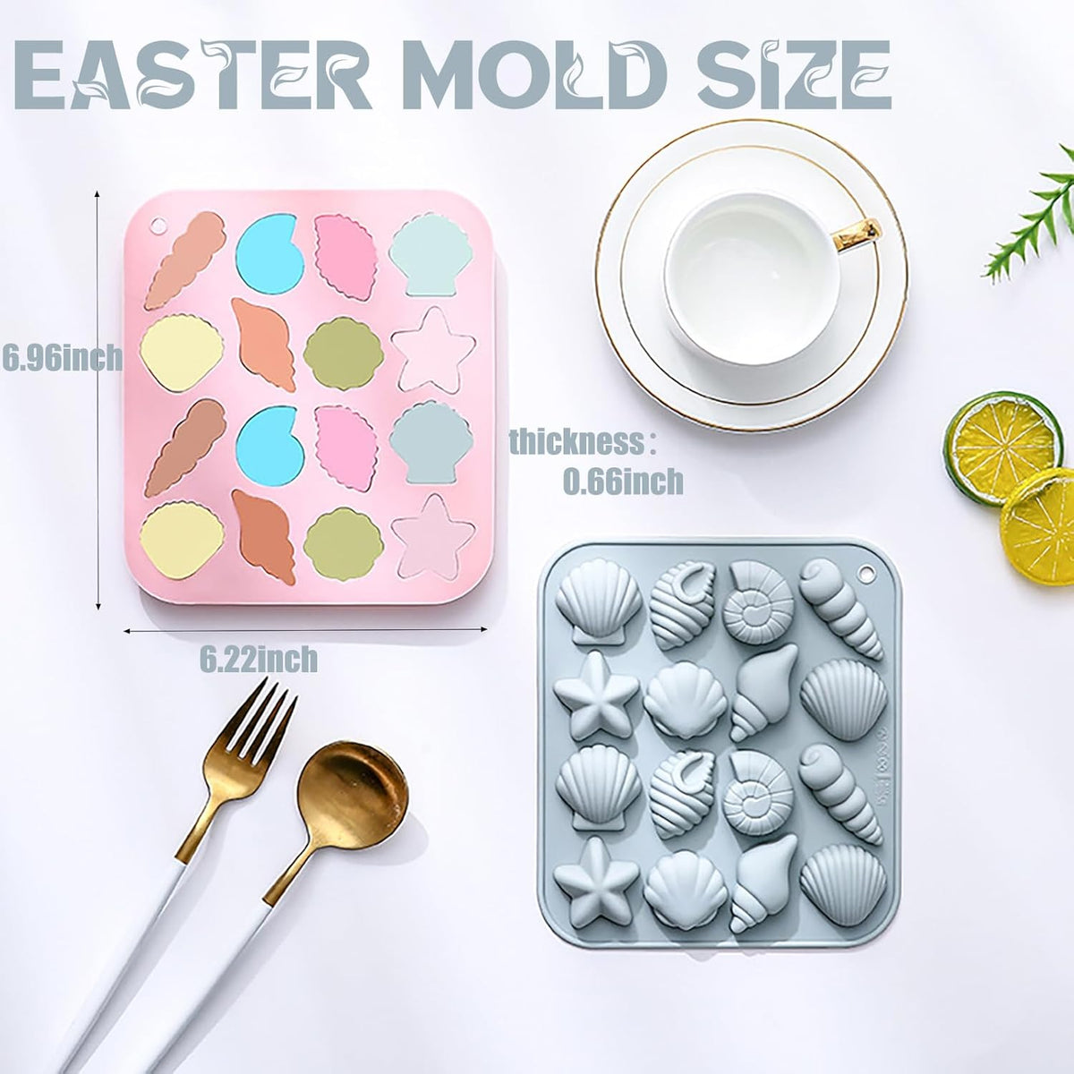Ocean-Themed Chocolate Mold Set - Food-Grade Silicone Baking Molds with Shell, Starfish, Seashell Beach Life Phrases, Reusable for Under the Sea Cakes, Cupcakes & Party Treats - 2 Pack