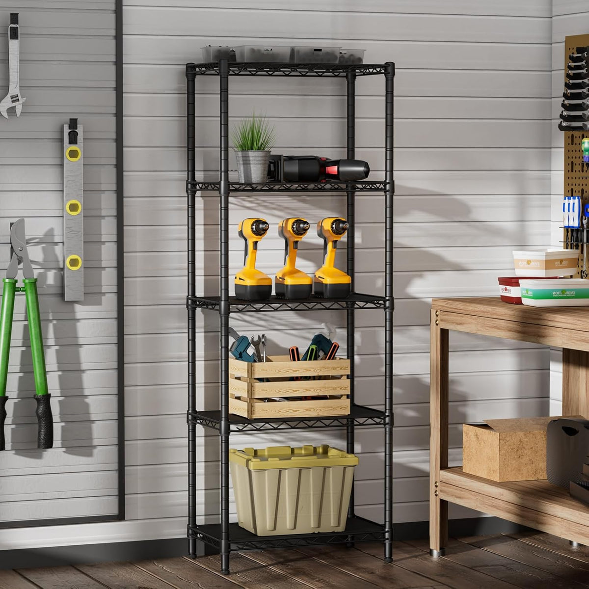 SINGAYE 5 Small Wire Shelves Kitchen Pantry Close Home Organizers and Storage Bathroom Shelf Laundry Room Organization Adjustable Book Metal Garage Shelving Unit