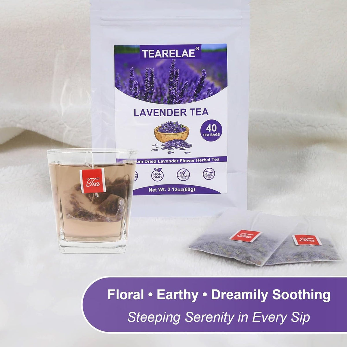 TEARELAE - Lavender Tea, 40 Count - Premium Dried Lavender Flower Tea Bags for Stress Relief - Aromatic Wellness - Non-GMO - Caffeine-Free
