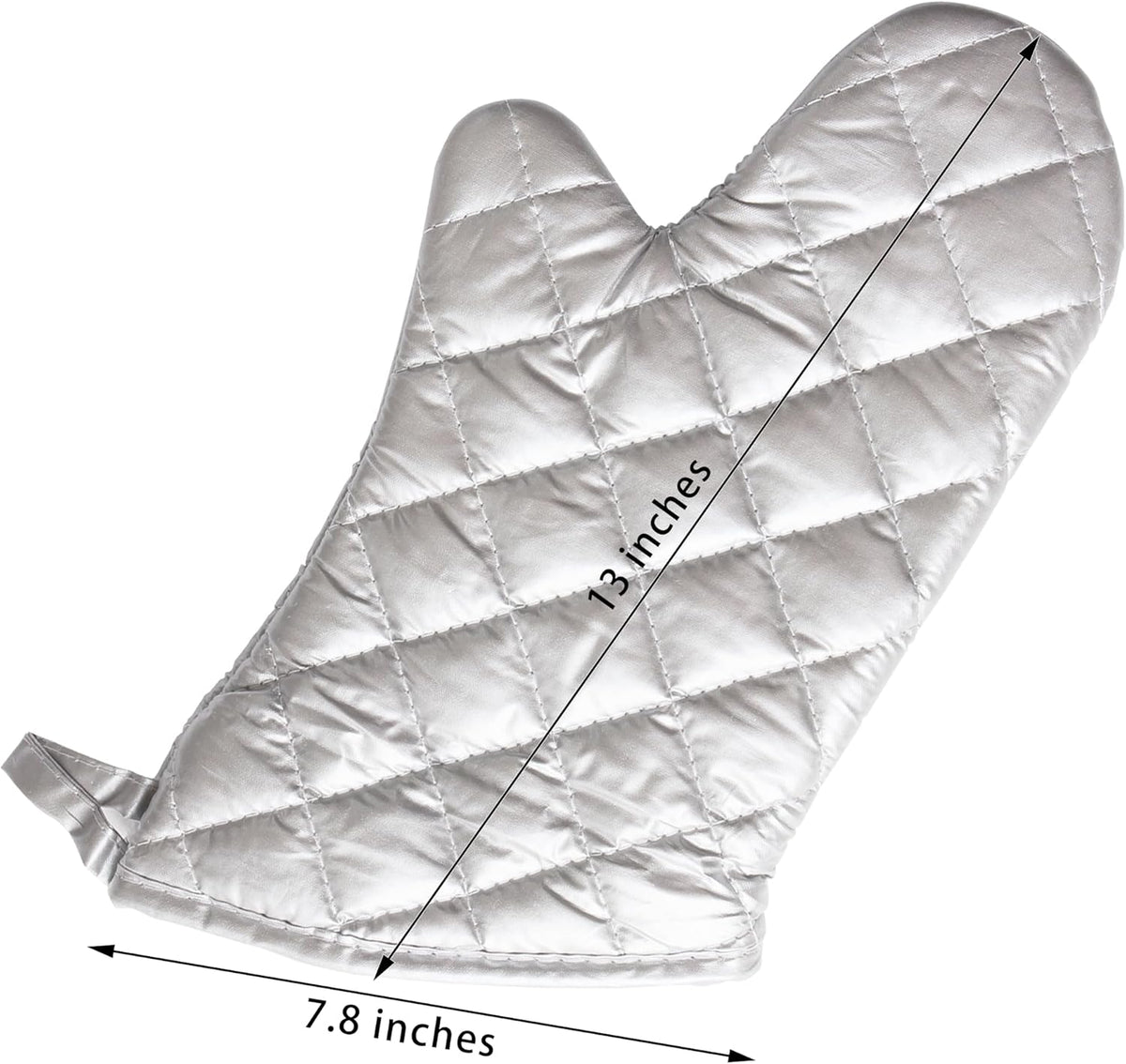 Silver Oven Mitts,Quilted Cotton Lining 13 Inch Oven Gloves,Heat Resistant for Kitchen Cooking,Grilling,Backing,Set of 2