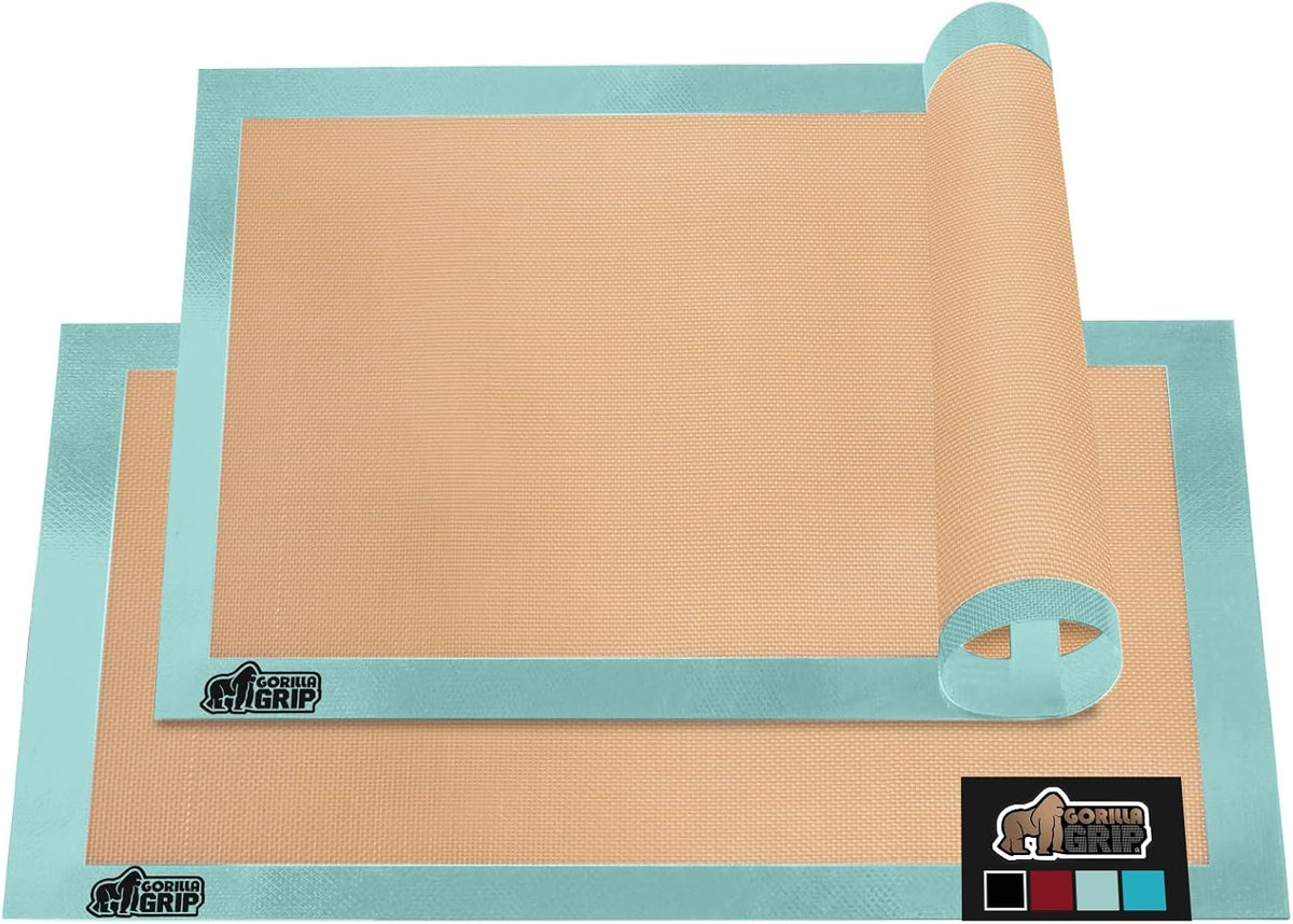 GORILLA GRIP Reusable Nonstick Silicone Baking Mat, 2 Pack, 16.5x11.87, BPA-Free Oven Safe Food Liner, For Cookie Sheets, No Mess Easy Clean Pastry Mats, Kitchen Essential, Half Sheet Size, Mint