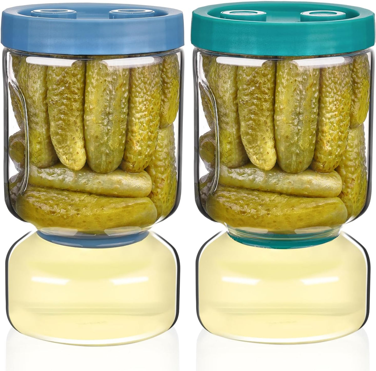 ZENS Pickle Jar with Strainer Flip, 2 Pack 51oz Pickle Container Pickle Juice Separator Hourglass Jar for Olive Keeper, Leakproof Pickle Holder Jars for Pickling Dill Sliced Storage, Gifts for Mom