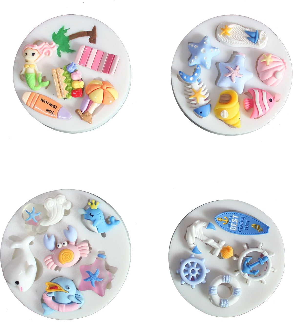 Lovely Small Items Silicone Fondant Molds Set For Cake Topper, Gumpaste, Candy & Chocolate, Polymer Clay and More (Sea life & Beach)