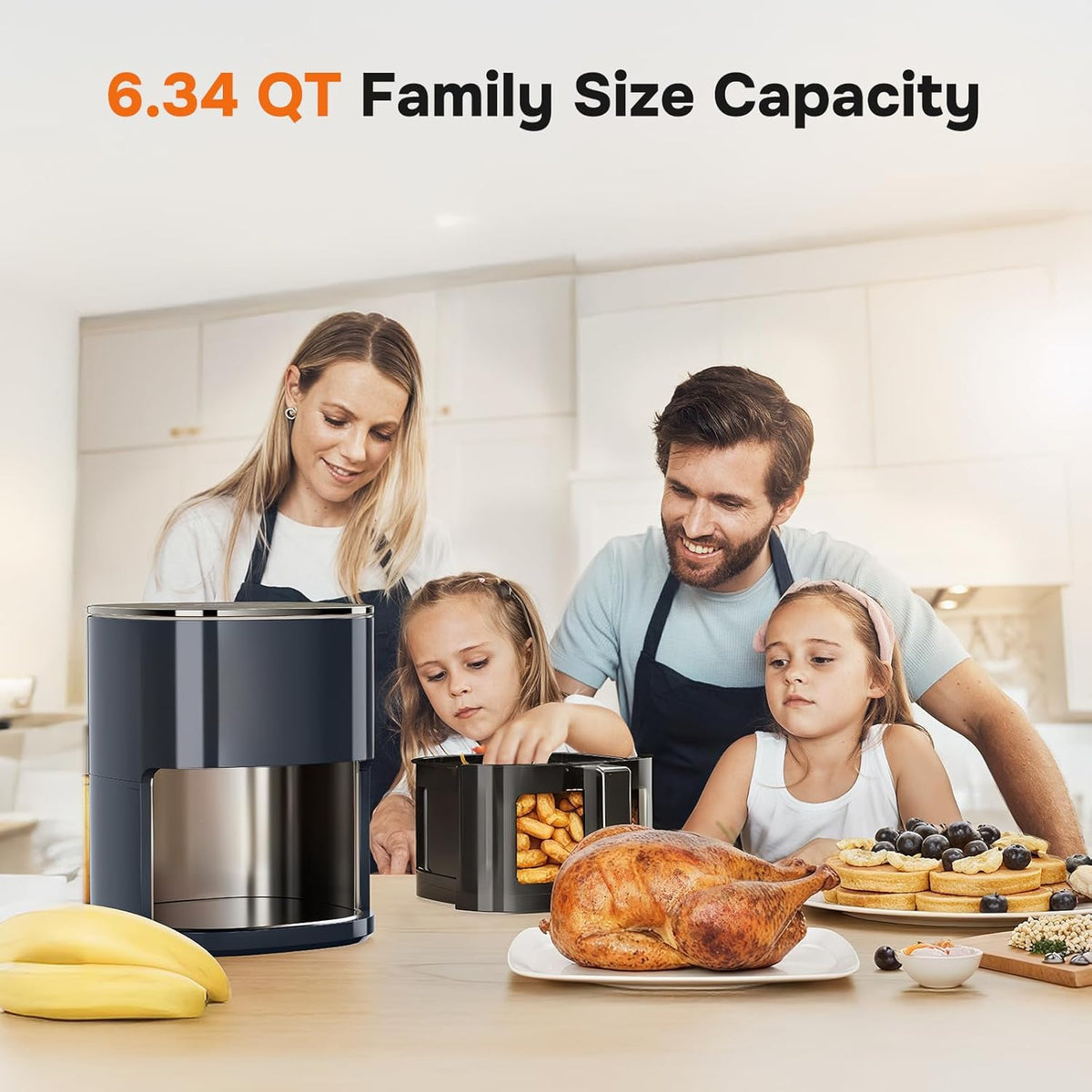 Simple Deluxe Air Fryer - 6.34 QT Digital Airfryer with Visible Window, 12 Presets Functions, Nonstick and Dishwasher-Safe Basket, 1700W, Gray