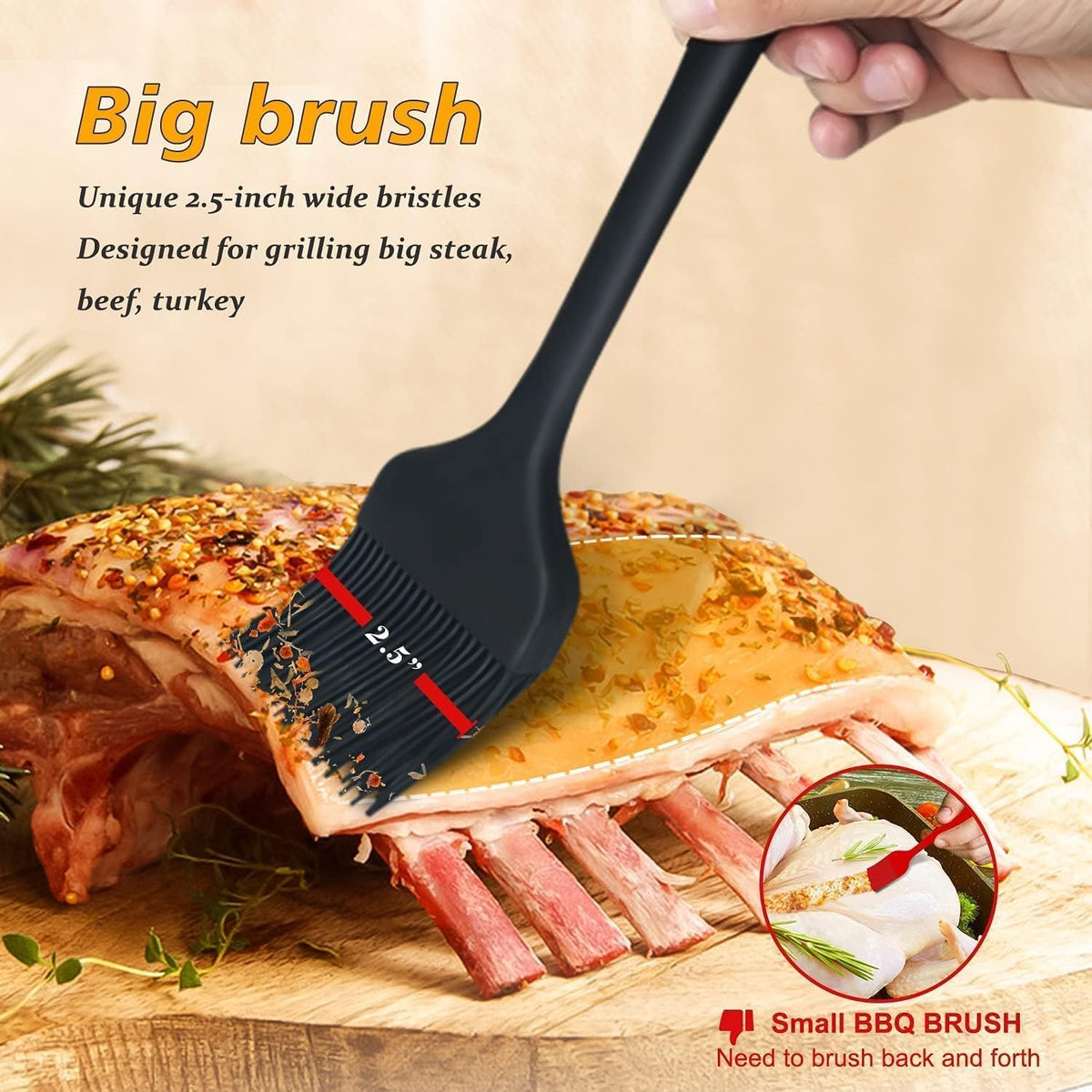 WALFOS Extra Large Silicone Basting Pastry Brush, 2.5 inch Wide Bristle Butter Oil Brush, Prefect for BBQ Grill Baking Kitchen Cooking-Pieces Design, BPA Free and Dishwasher safe