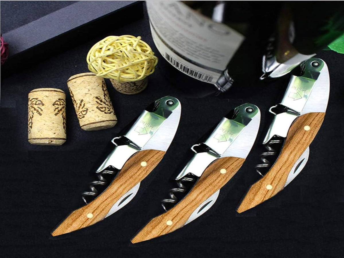 Professional Waiter Corkscrew Wine Key for Bartenders Set of 3,With Long Rosewood Handle Stainless Steel Handle Wine Opener for Bar Restaurant Waiters, Sommelier, Bartend (Big Wood 3 Packs)