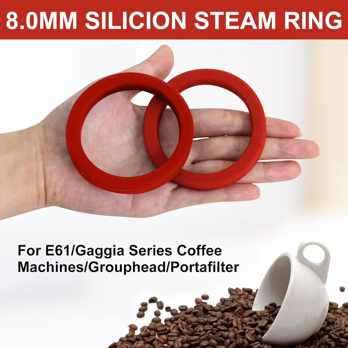 2PCS E61 8.0mm Silicone Group Gasket for Gaggia Espresso Machines Grouphead/Portafilter, Red