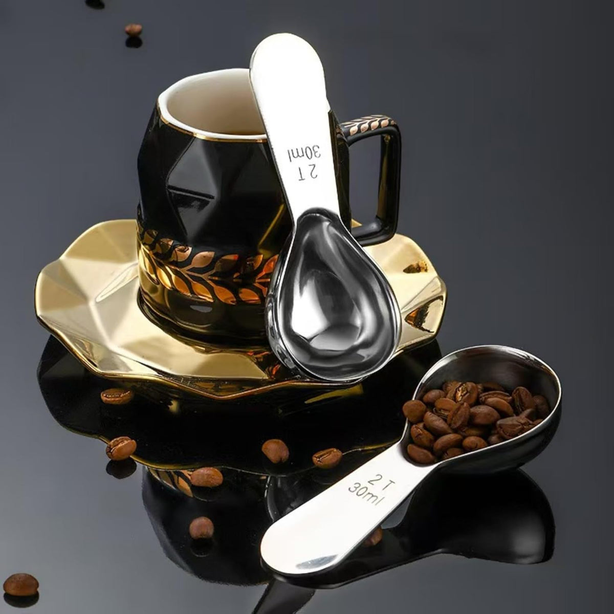 3 Piece 30g Coffee Scoop, Stainless Steel with Graduated Spoon for Coffee Beans, Sugar, Flavourings, etc