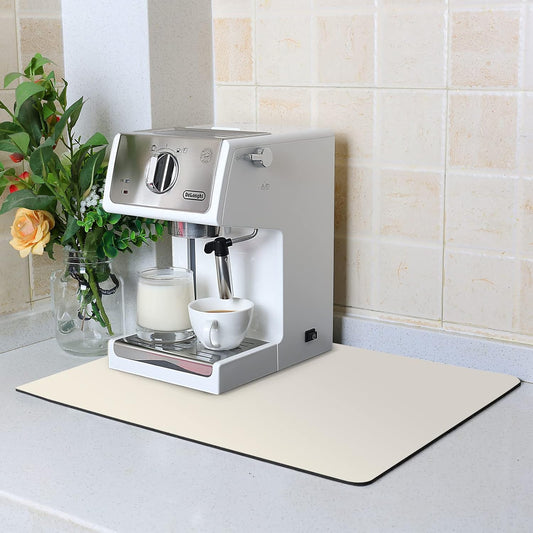ZLR Coffee Mat - 12" x 16" Small Kitchen Hide Stain Absorbent Dish Drying Mat for Countertop - Easy to Clean Coffee Bar Mat for Espresso Machine and Spill Protection - Creamy