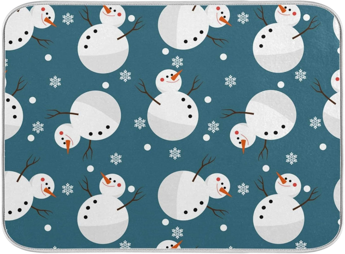 Super Absorbent Dish Drying Mat, Microfiber 23 Fast-Drying Dish Mat, 24" x 18", Kitchen Dish Drying Pad, Snowman Snowflake Cute Christmas Holidays…
