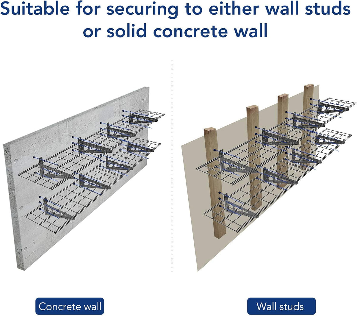 FLEXIMOUNTS 12-inch-by-72-inch Wall Shelf Garage Storage Rack Wall Mounted Floating Shelves,1x6ft ,Black, 2-Pack