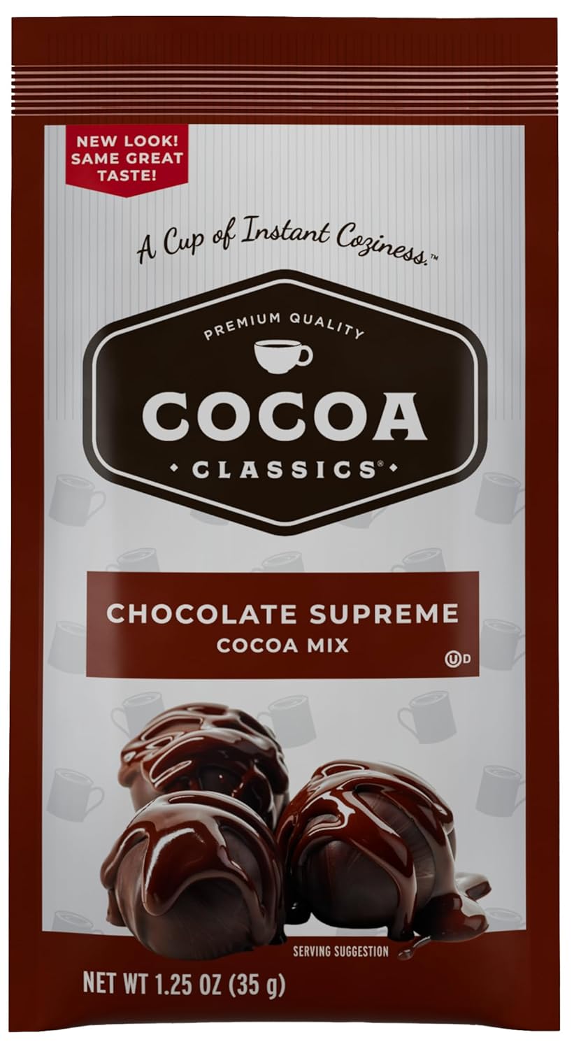 Cocoa Classics Variety Pack: Cocoa Mix, Chocolate Supreme, Arctic White, Salted Caramel Hot Chocolate Made with Nonfat Milk, Just Add Water, Make Hot or Iced, 1.25oz Packets (Pack of 36)
