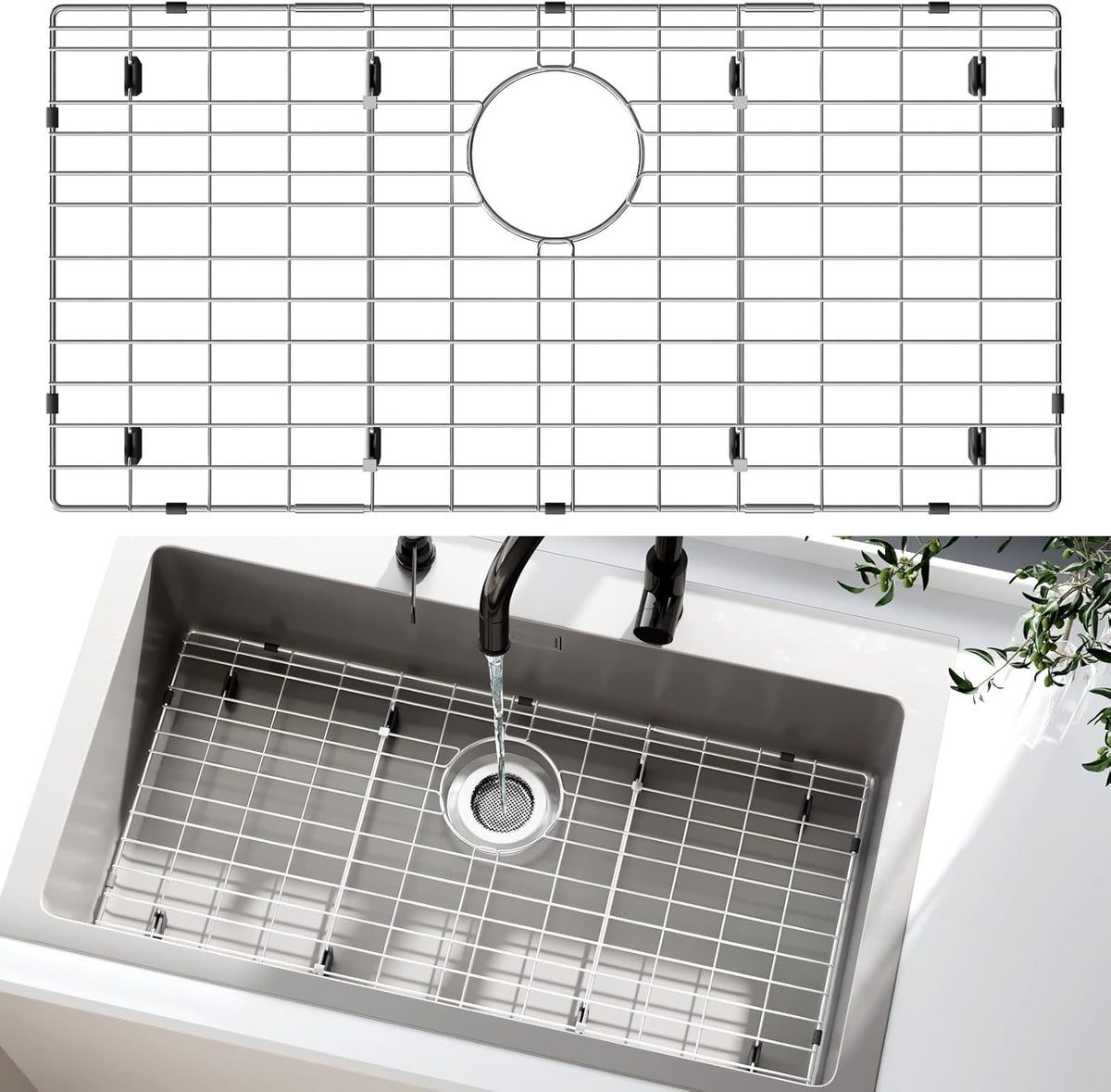 27-9/16" x 14-9/16" Stainless Steel Sink Protector, Sink Protectors for Kitchen Sink, Sink Grid, Sink Grate for Bottom with Rear Drain, Metal Sink Rack for Bottom of Sink with Corner Radius 3/16"