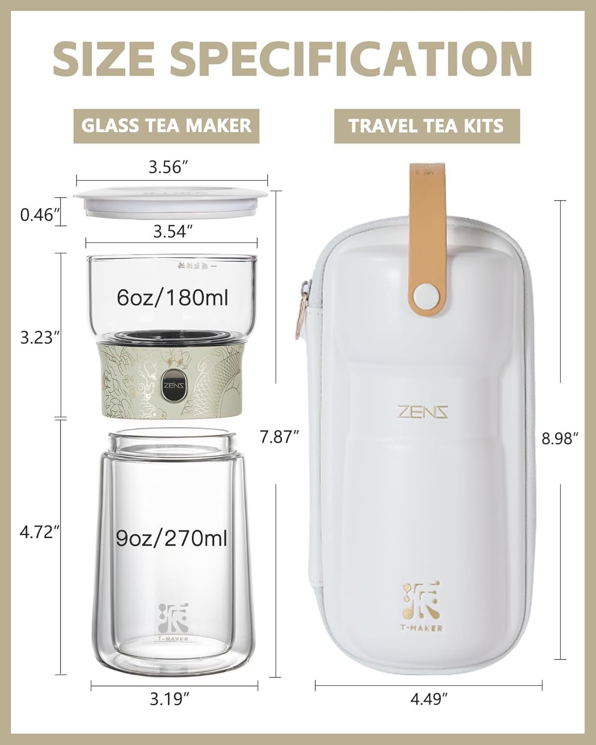 ZENS Cool Glass Teapot with Infuser, Smart One Touch Tea Maker for Loose Tea Diffusers with Insulated Mug and Portable Tea Kits, Enchanted Teapot Alternatives for Tea Lover Gifts