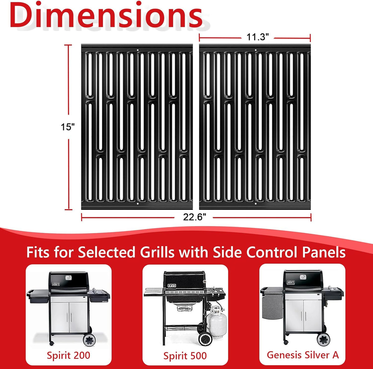 DELSbbq 15 Inch Grill Cooking Grates for Weber Old Spirit 200 with Side Control, Grill Grates for Weber 7523, Spirit E/S 200/210, Spirit 500, Genesis Silver A, Replacement for 7521 7522 65904 65905