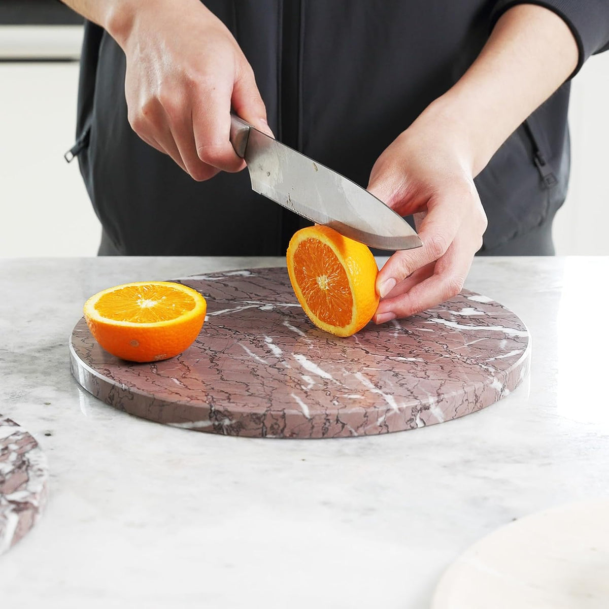 Koville African Marble Cutting Board for Kitchen, 11" Round Hand Crafted Marble Slab for Cheese, Charcuterie, Pastry Board - Wedding Gift, House Warming Gift(AFRICAN LILAC)