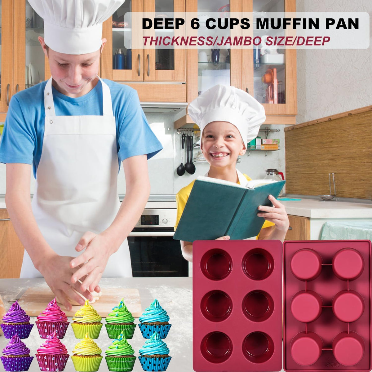 Silicone Muffin Pan 1 Pack, 6-Cavity Chocolate Molds Silicone, Nonstick BPA Free Silicone Baking Molds, Dishwasher & Microwave Safe Muffin Tin, Easy To Use and Clean Candy Molds